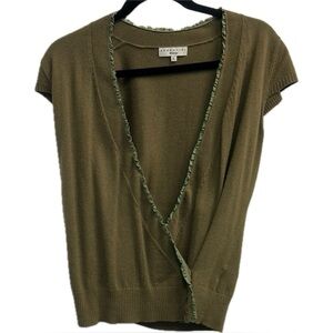 Essentiel Antwerp Merino Wool Blend V-Neck Olive Green Open Front Sweater Vest